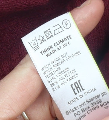 Marks & Spencer Women Red Size 12 Long Sleeve Ribbed Knit Open Cardigan