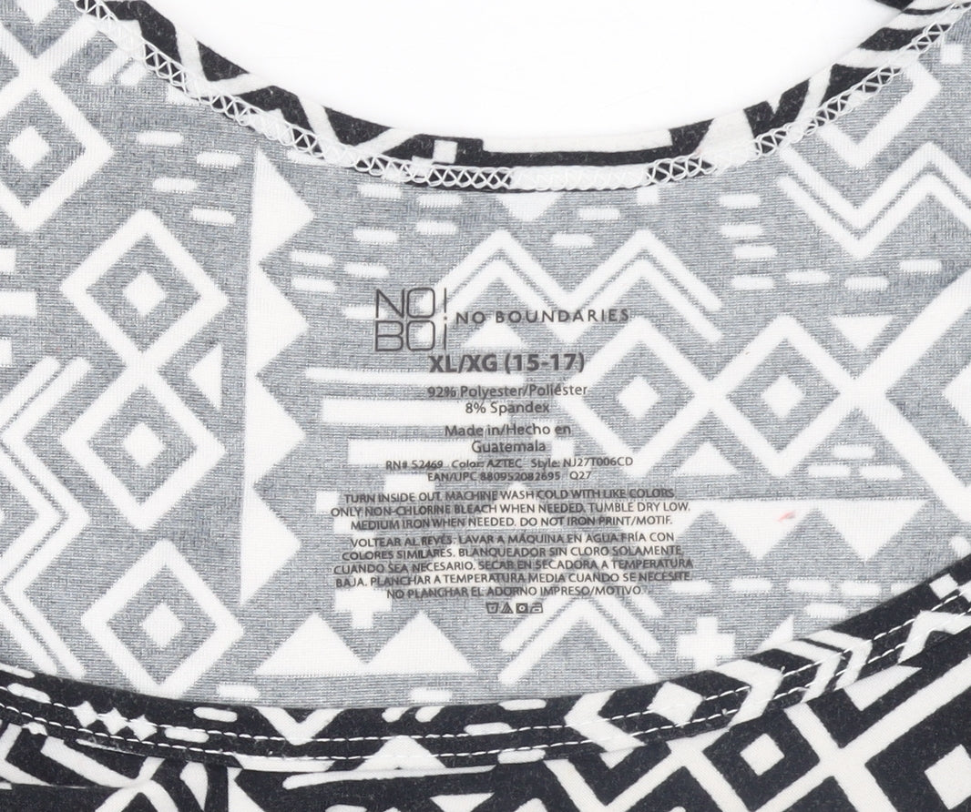 No Boundaries Teens Black Aztec Geometric Tank Top XL Regular Stretch