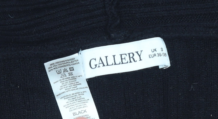 Gallery Womens Black Cowl Neck Ribbed Knit Jumper Size S