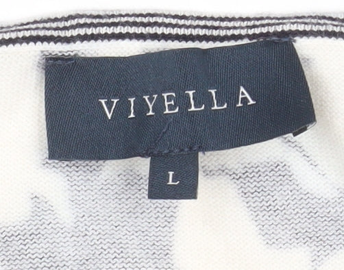 Viyella Women Black Floral Long Sleeve Jersey Blouse Size L
