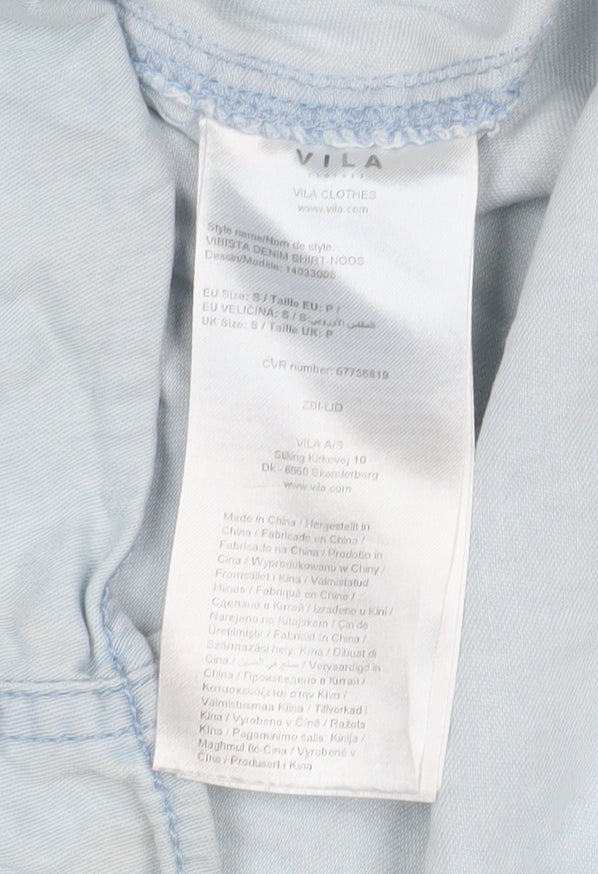 Vila Women’s Blue Denim Button-Up Shirt Size S Long Sleeve