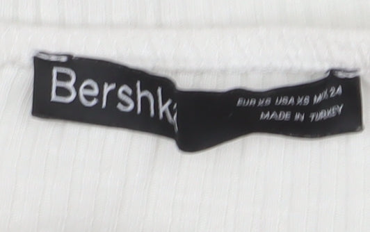 Bershka Women White Ribbed Ruffle Strap Playsuit Size XS Summer Casual