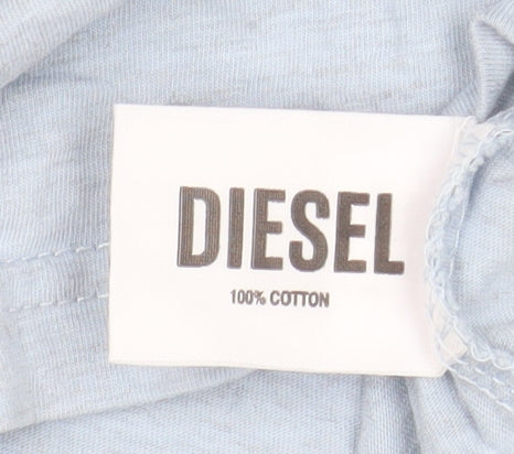 Diesel Men's Blue Cotton Logo T-Shirt Medium Crew Neck
