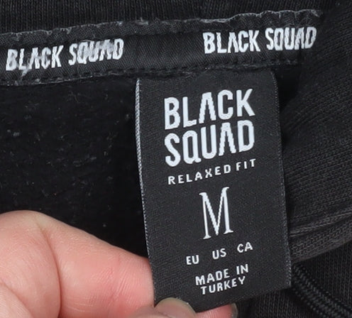 Black Squad Men's Black Pullover Hoodie Relaxed Fit M Streetwear