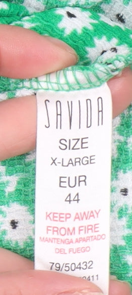 Savida Women’s Green Floral A-Line Midi Skirt Size XL