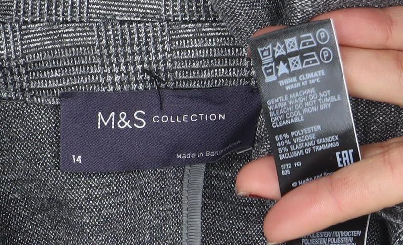 Marks & Spencer Women Grey Check Blazer Size 14 Regular Fit
