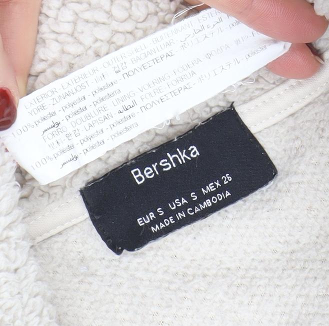 Bershka Women Beige 1/4 Zip Fleece Pullover Sweatshirt Size S