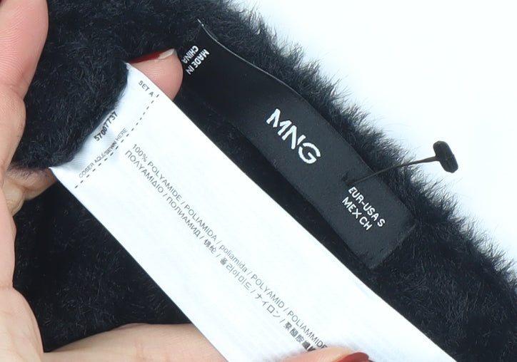 Mango Women Black Faux Fur Long Sleeve Pullover Jumper Size S