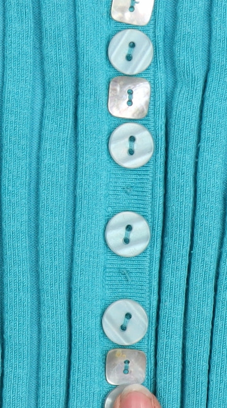 Gerard Women’s Blue Ribbed V-Neck Button Cardigan Size 14