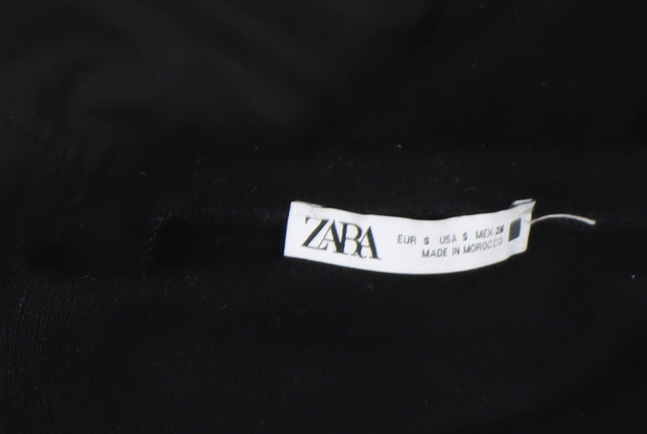 ZARA Women Black Midi Fit & Flare High Neck Cotton Dress Size 8