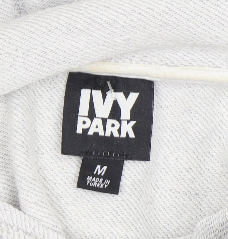 Ivy Park Women's Grey Cropped Hoodie Size M Drawstring Pullover
