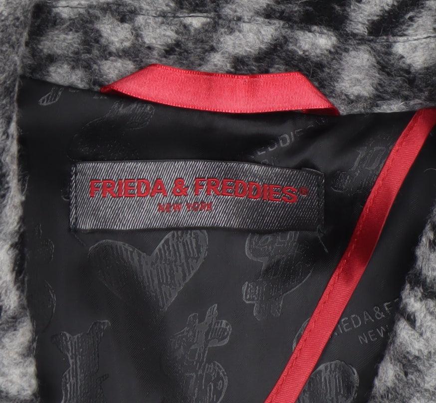 Frieda & Freddies Women Grey Animal Print Wool Blend Blazer Size 10