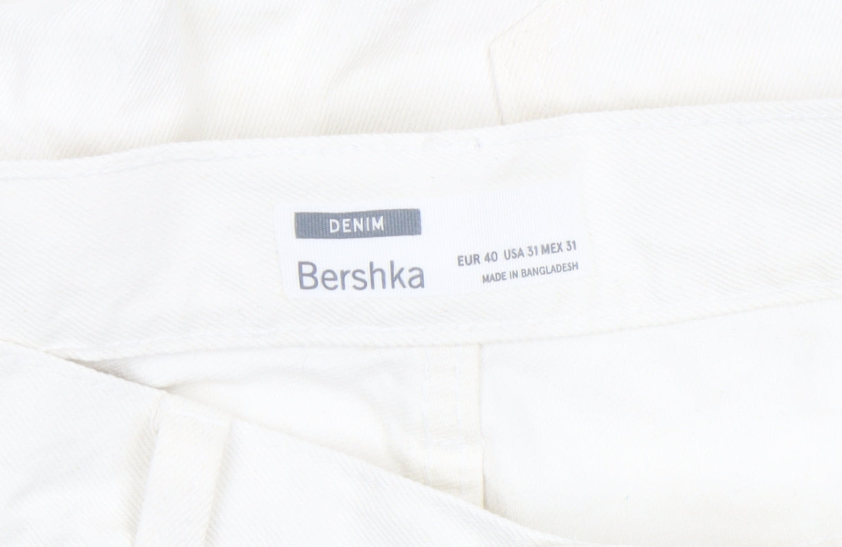 Bershka Men's White Distressed Denim Shorts Size M 31in Casual Summer