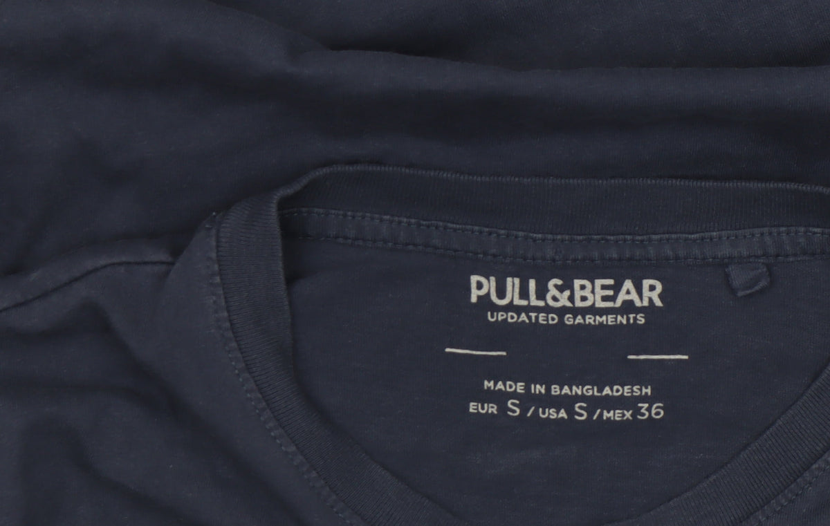 Pull&Bear Men's Navy Colourblock Crew Neck Cotton T-Shirt Size S