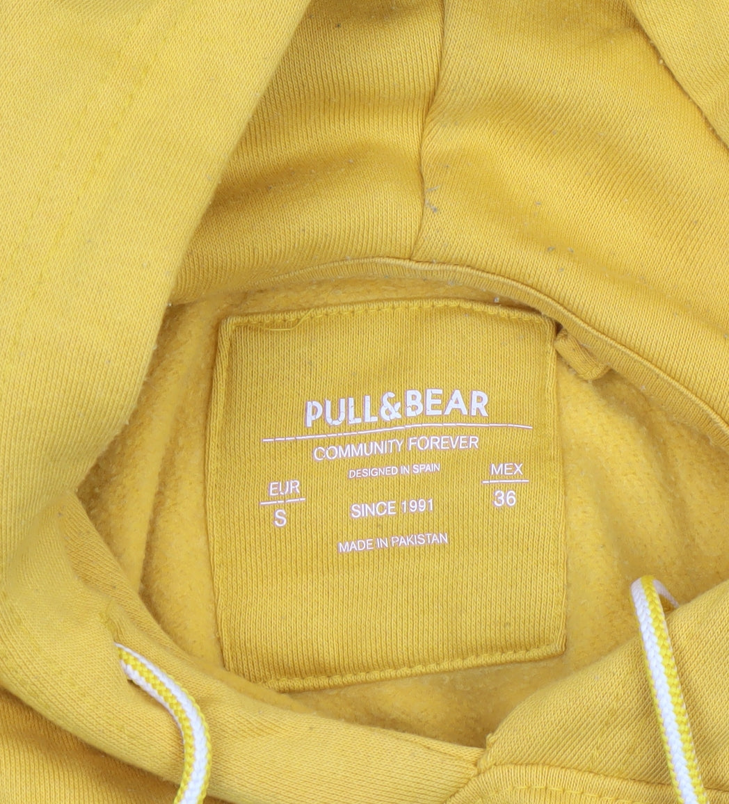 Pull&Bear Men Yellow Pullover Hoodie S Regular Fit