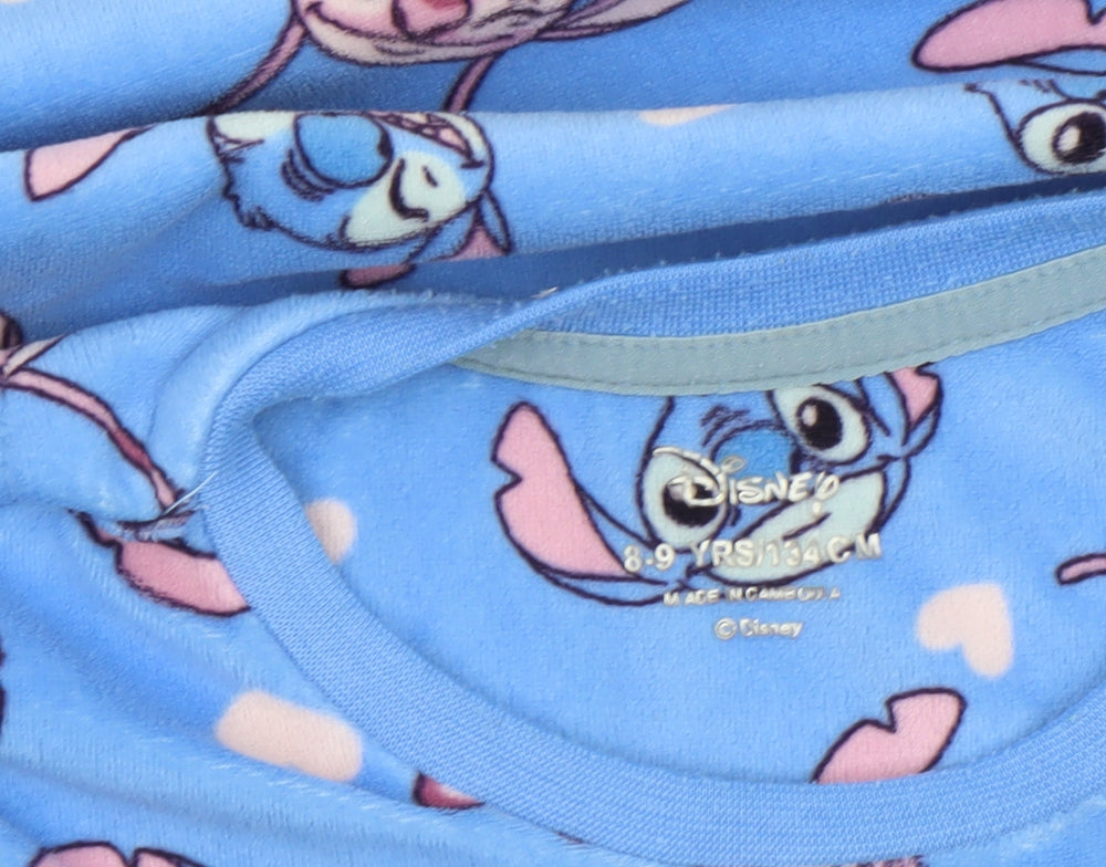 Disney Girls Blue Stitch Fleece Long Sleeve Pyjama Set 8-9 Years