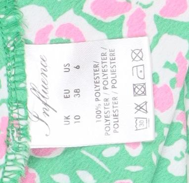 Influence Women’s Green Floral Short A-Line Puff Sleeve Dress Size 10