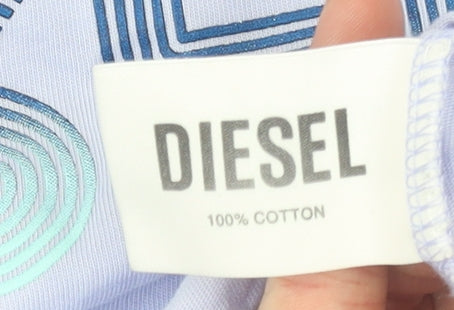 Diesel Men Blue Logo Crew Neck Cotton Short Sleeve T-Shirt Size M