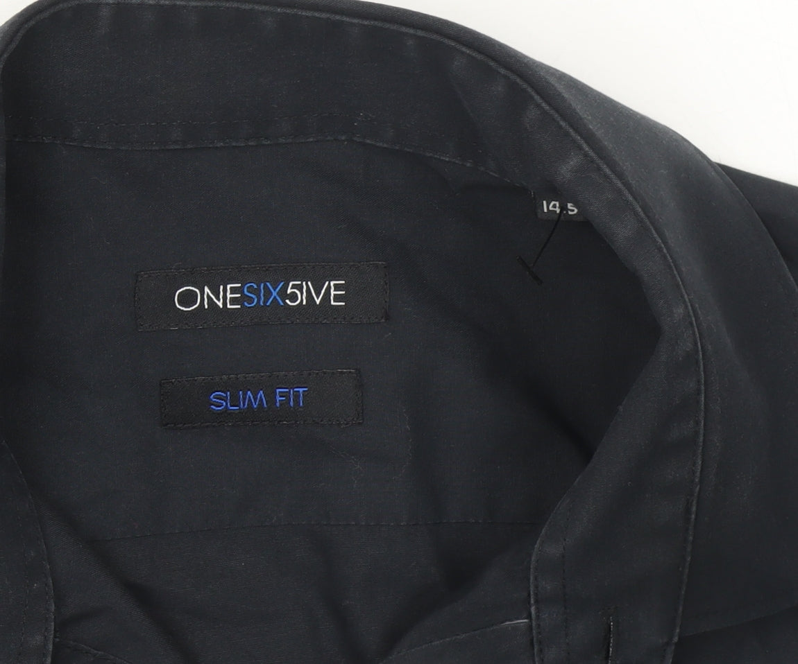 ONESIX5IVE5IVE Men Black Slim Fit Long Sleeve Button-Up Shirt 14.5in