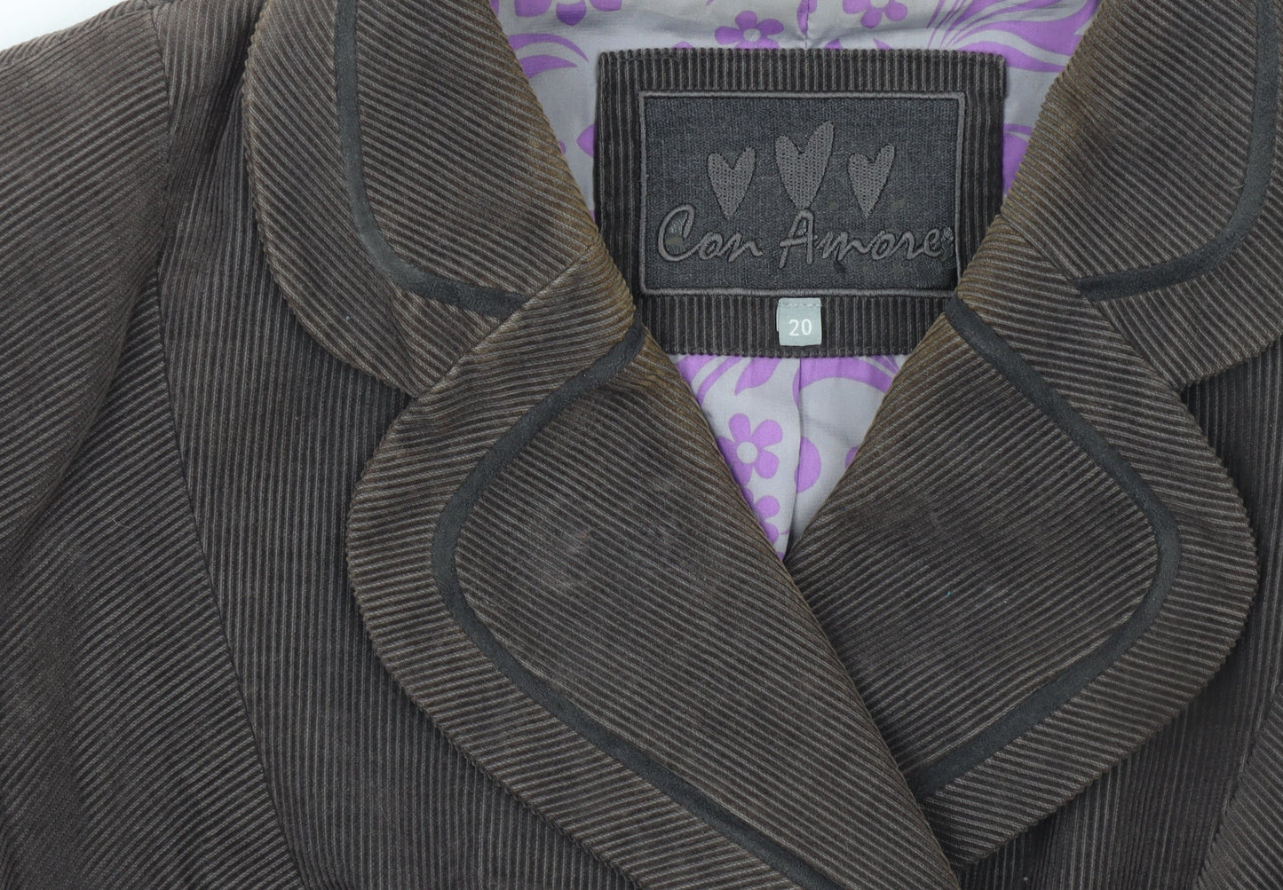 Con Amore Women Brown Corduroy Double-Breasted Jacket Size 20