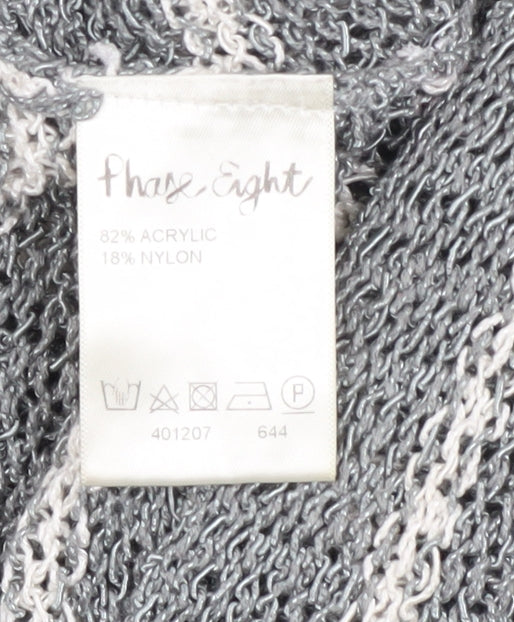 Phase Eight Women’s Grey Striped Knit Boat Neck 3/4 Sleeve Pullover Jumper Size L
