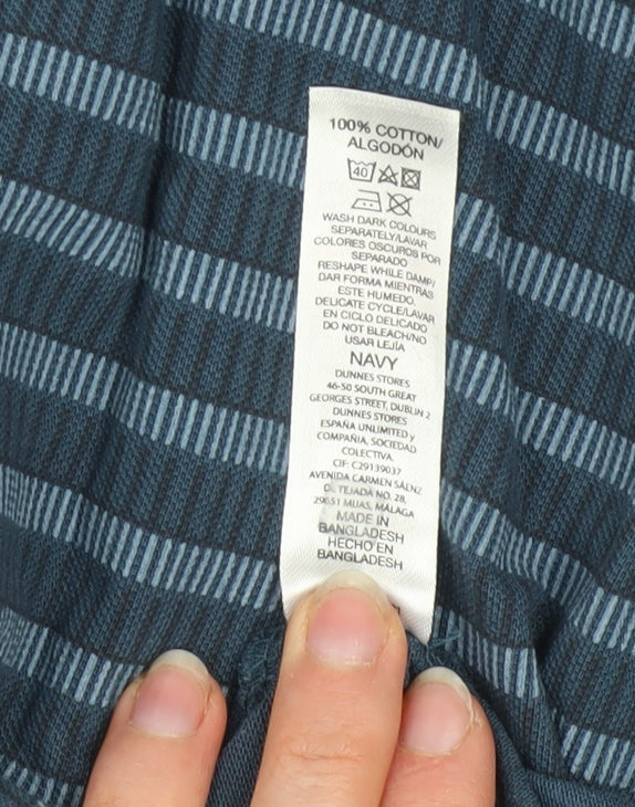 Dunnes Stores Men’s Blue Striped Cotton Polo Shirt Size L Regular Fit