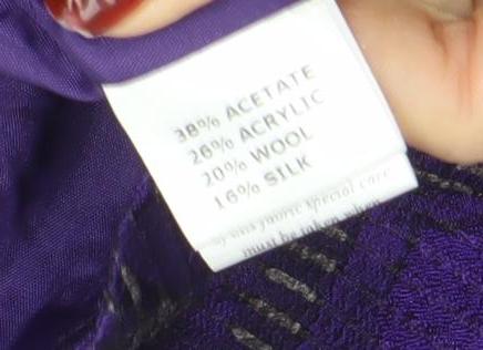 Michel Ambers Women's Purple Geometric Jacquard Silk Wool Blend Blazer Size 12
