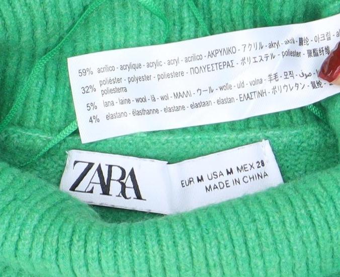 ZARA Women’s Green High Neck Knit Jumper Size 12
