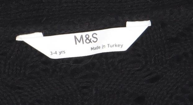 Marks & Spencer Girls Black Knit Tie Front Cardigan 3-4 Years