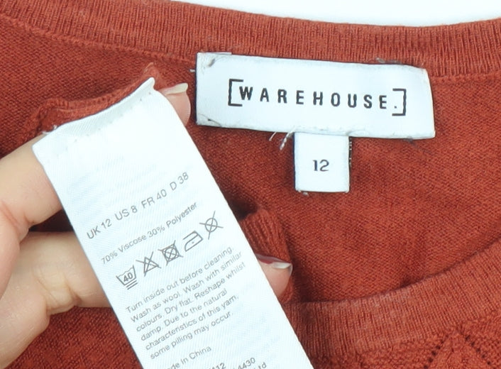 Warehouse Women Brown Size 12 Crew Neck Long Sleeve Pullover Jumper