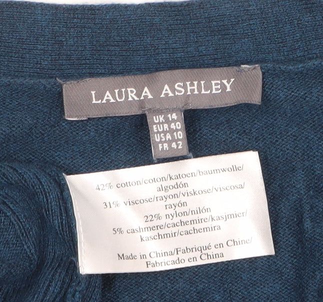 Laura Ashley Women’s Blue Knit 3/4 Sleeve Open Cardigan Size 14