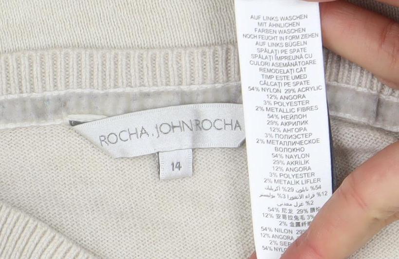 RJR.John Rocha Women’s Beige Metallic Striped Knit Tunic Jumper Size 14
