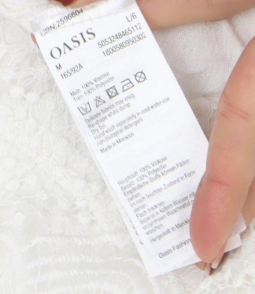 Oasis Women White Short Lace Shift Dress M V-Neck Boho Summer