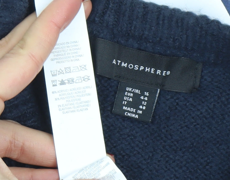 Atmosphere Women’s Navy & Burgundy Striped Pullover Jumper UK 16