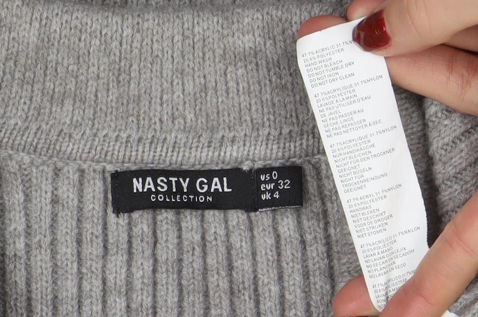 Nasty Gal Women Grey Ribbed Knit Long Sleeve Midi Sweater Dress UK 4
