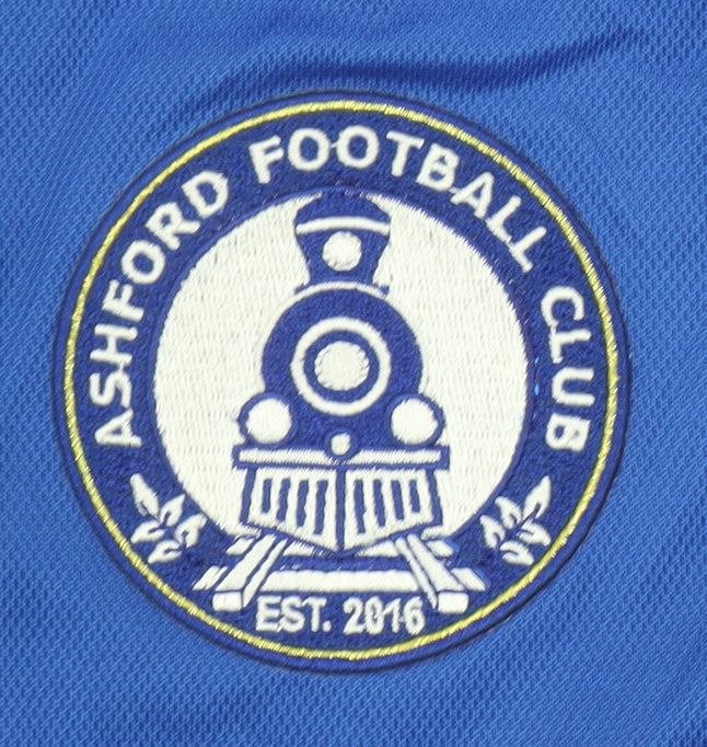 Macron Men's Blue S Football Polo Shirt Ashford FC Embroidered Badge