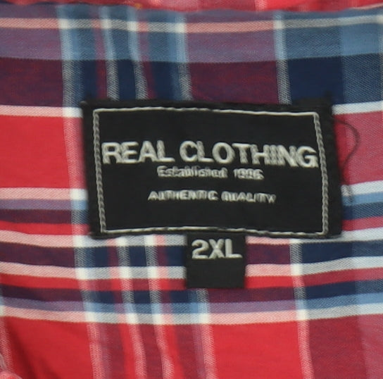 Real Clothing Men's Red 2XL Button-Down Plaid Cotton Shirt
