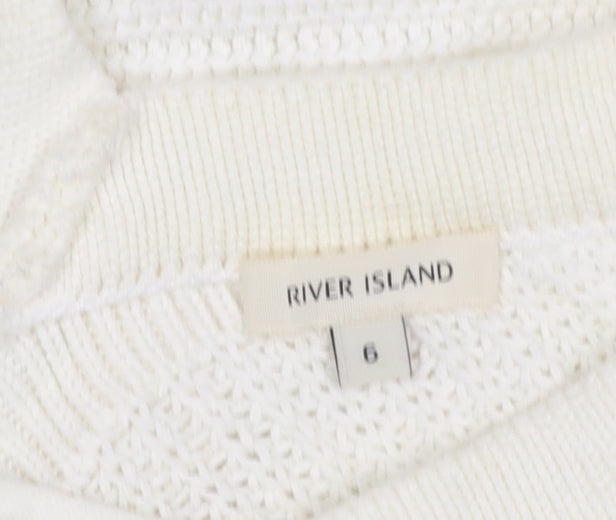 River Island Women’s Ivory Cotton Knit Lace-Up Jumper Size 6