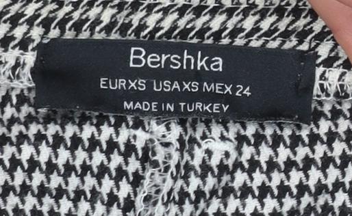 Bershka Women's Black Houndstooth Slim Tapered Trousers XS