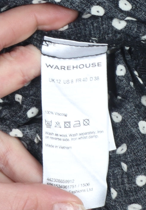 Warehouse Womens Black Polka Dot 3/4 Sleeve Tunic Blouse Size 12