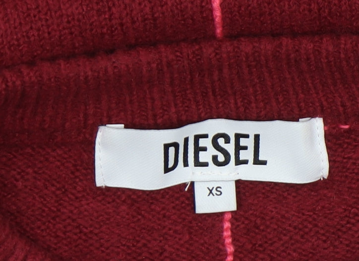 Diesel Womens Red XS Crew Neck Wool Blend Long Sleeve Jumper