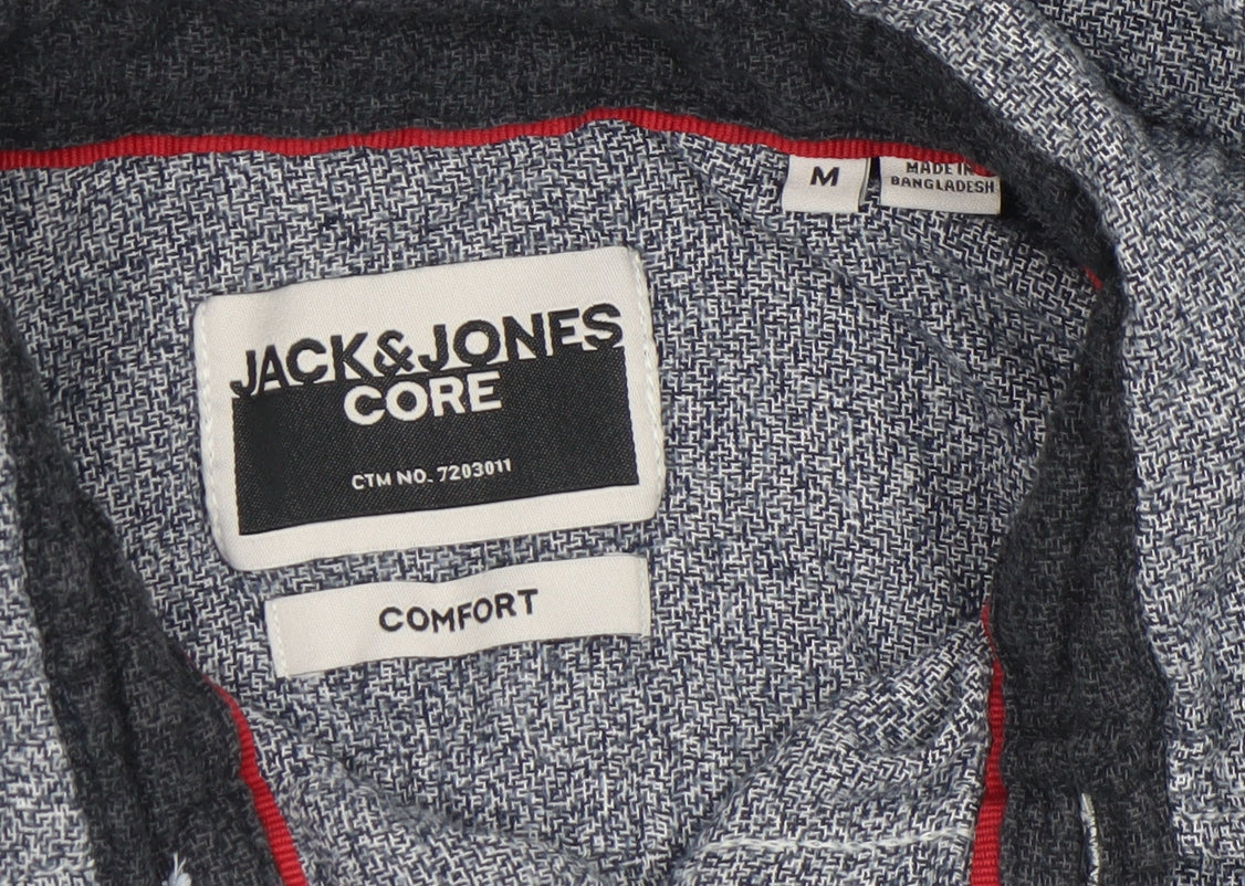 Jack & Jones Men’s Blue Geometric Regular Fit Long Sleeve Cotton Shirt M