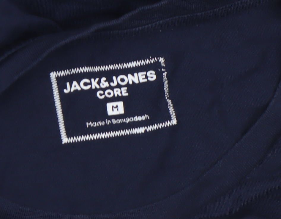 Jack & Jones Mens Blue Graphic Logo Crew Neck Cotton T-Shirt Size M