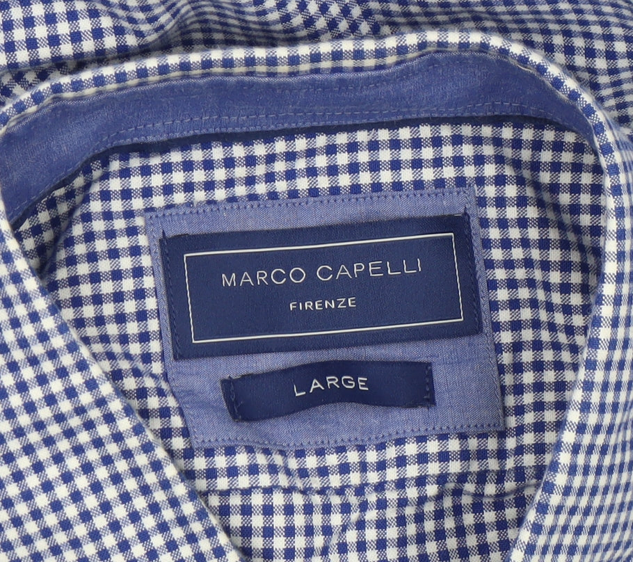 Marco Capelli Men’s Blue Check Cotton Button-Up Shirt Size L