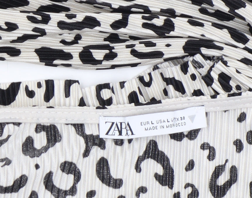 ZARA Women’s Leopard Print Long Sleeve Cropped Blouse L