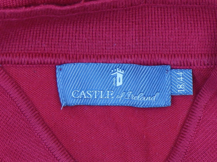 Castle of Ireland Women's Red V-Neck Cable Knit Jumper Size 18