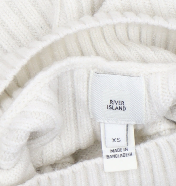 River Island Women Ivory Mock Neck Ribbed Knit Jumper XS