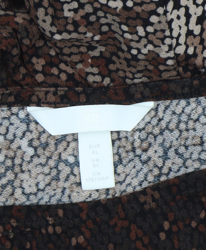 H&M Women’s Brown Animal Print Bodycon Dress XL Long Sleeve