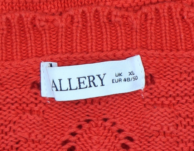 Allery Women Red Short Sleeve Knit Jumper XL 100% Cotton