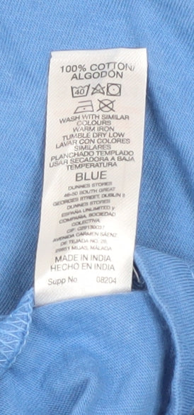 Dunnes Stores Women's Blue Embroidered Cotton T-Shirt Size 14